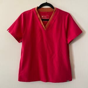 FIGS Oran V-neck Scrub Top Hot Pink Orange Nurse Uniform Women's size Medium